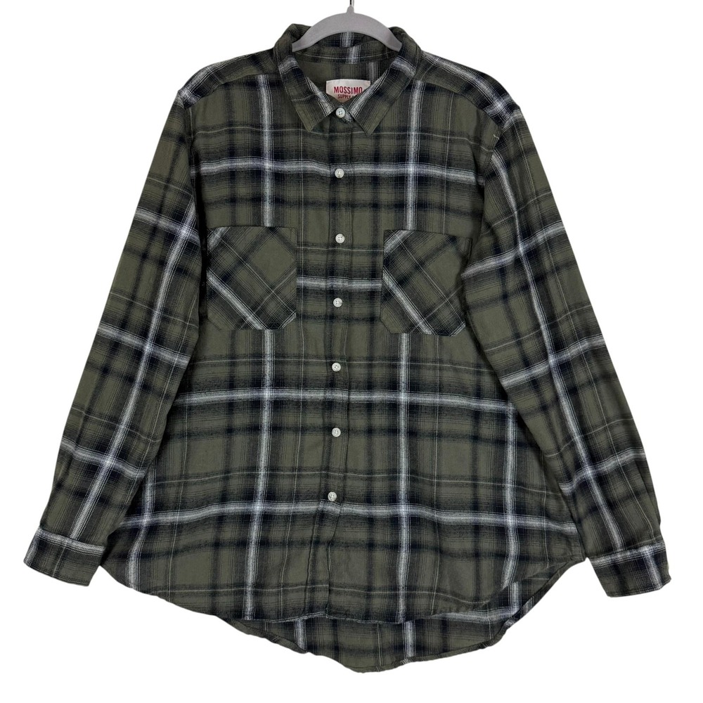 Mossimo Supply Co. Shirt Womens 2XL Green Plaid Flannel Button Front Boyfriend